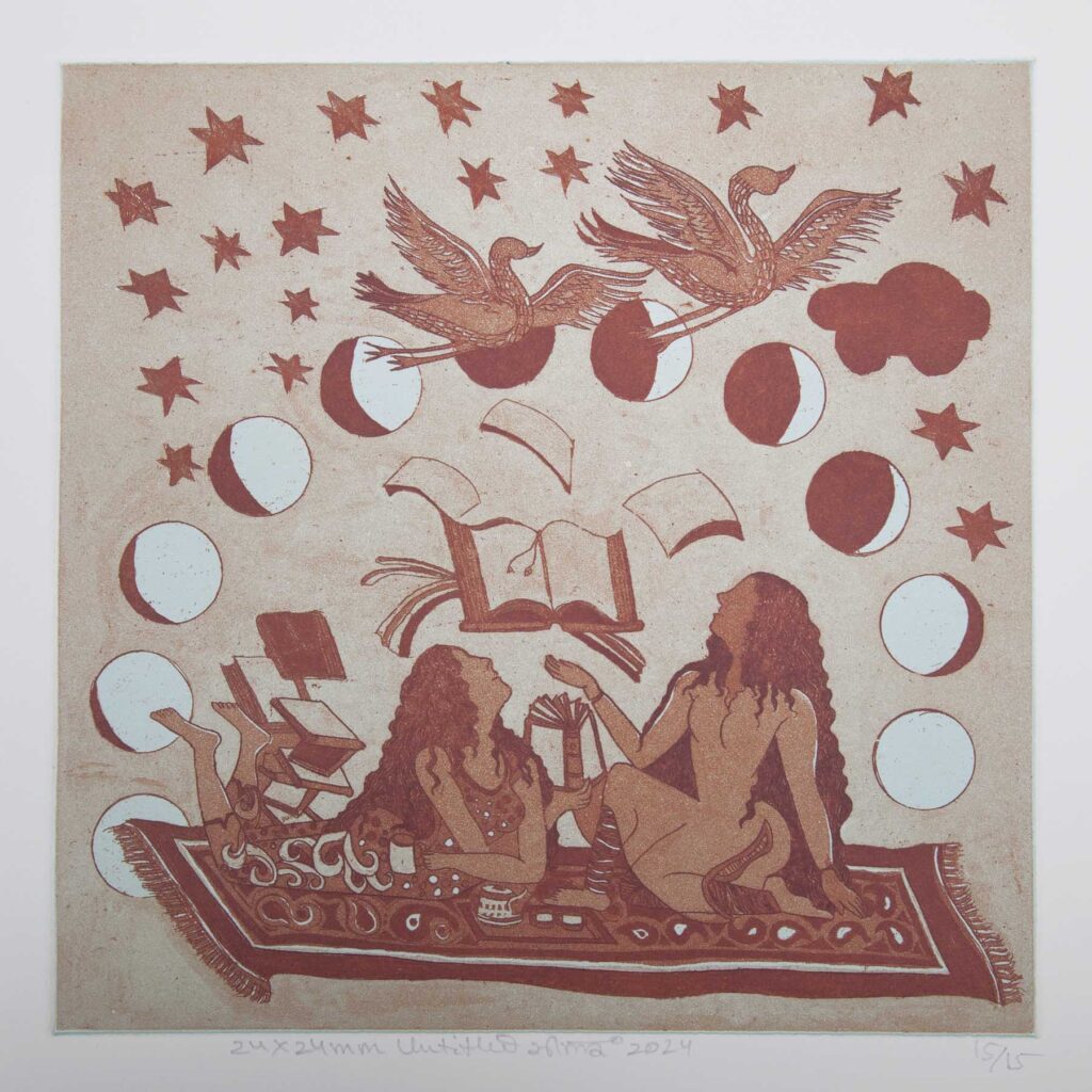 Zinc plate etching print on fabriyano paper